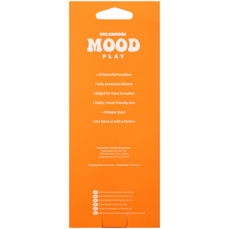Mood Play Mini Power Wand Blue packaging showcasing 10 powerful functions and travel-friendly design.