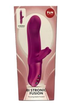Fun Factory Bi Stronic Fusion Thrusting Rabbit Pulsator Magenta packaging showcasing its dual-action stimulator design.