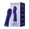 Femme Funn Hana Bullet Thumping Vibrator Purple alongside its packaging, showcasing its discreet design and features.