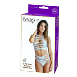 Savage Lingerie 2pc Sexy Cutout Shorts Set showcased on model in packaging with eye-catching design.