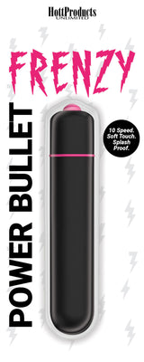 Hott Products Frenzy 10 Speed Bullet Vibrator Black with sleek design and soft touch coating for ultimate stimulation.