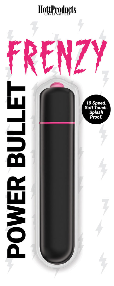 Hott Products Frenzy 10 Speed Bullet Vibrator Black with sleek design and soft touch coating for ultimate stimulation.