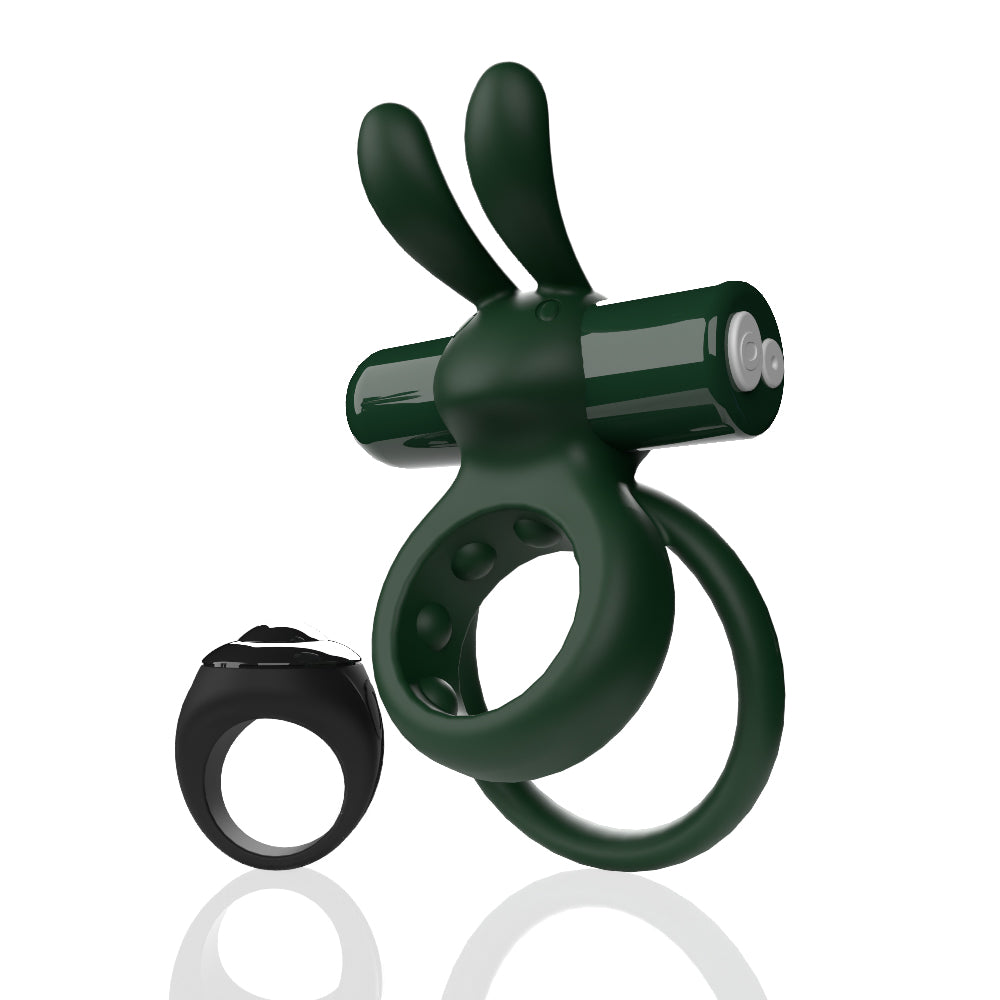 Screaming O Remote Controlled Ohare Vibrating Ring Green, featuring a wireless design with flexible ears for stimulation.