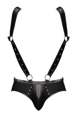 Male Power Uranus Studded Harness Brief Black S/M bold fetish jock with harness-style back and eye-catching hardware