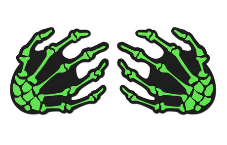 Pastease Neon Green Skeleton Hands Nipple Pasties in vivid neon green with bony hand design for Halloween parties.