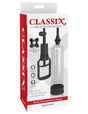 Classix Penis Enlargement Pump Clear packaging featuring trigger-operated vacuum pump with silicone sleeve and enhancement ring.