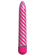 Classix Sweet Swirl Vibrator Pink with a spiraling metallic pattern in a slimline design.