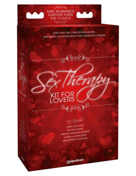 Pipedream Sex Therapy Kit For Lovers packaging showcasing a romantic collection for couples' fun and adventure.