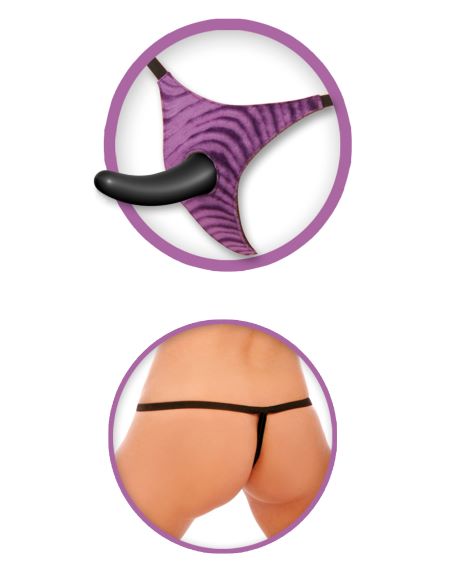 Fetish Fantasy Vibrating Strap-On For Him Purple featured in a purple harness with a slim dong for anal play.