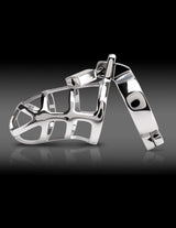 Pipedream Metal Worx Steel Cock Cage showcases premium steel construction with a unique design for pleasure and aesthetics.