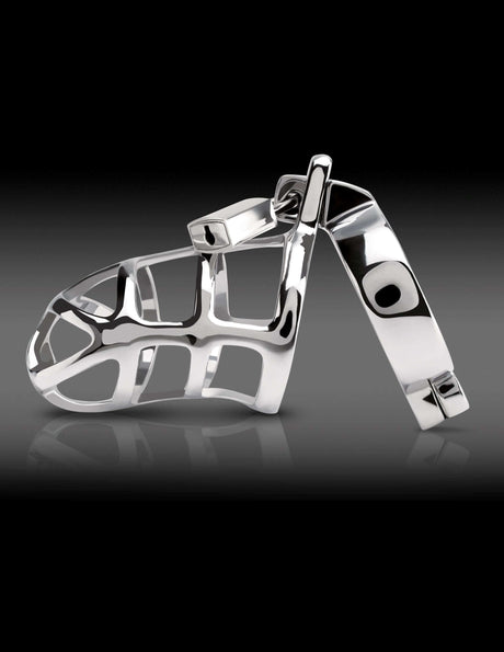 Pipedream Metal Worx Steel Cock Cage showcases premium steel construction with a unique design for pleasure and aesthetics.