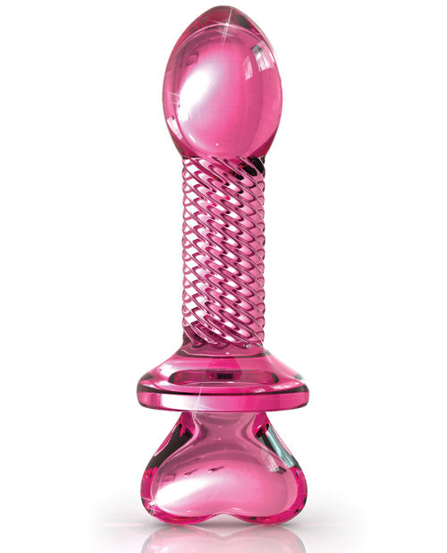 Icicles No 82 Hand Blown Glass Butt Plug Ribbed Pink with ribbed shaft and elegant design.