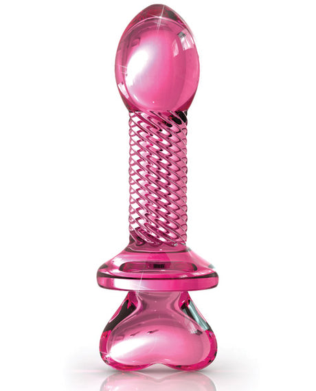 Icicles No 82 Hand Blown Glass Butt Plug Ribbed Pink with ribbed shaft and elegant design.