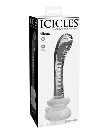 Icicles No 88 Glass G-Spot Suction Cup Massager Clear showcased in packaging, designed for targeted stimulation.