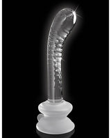 Icicles No 88 Glass G-Spot Suction Cup Massager Clear with sleek design and ridges for stimulation.