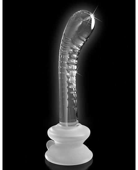 Icicles No 88 Glass G-Spot Suction Cup Massager Clear with sleek design and ridges for stimulation.