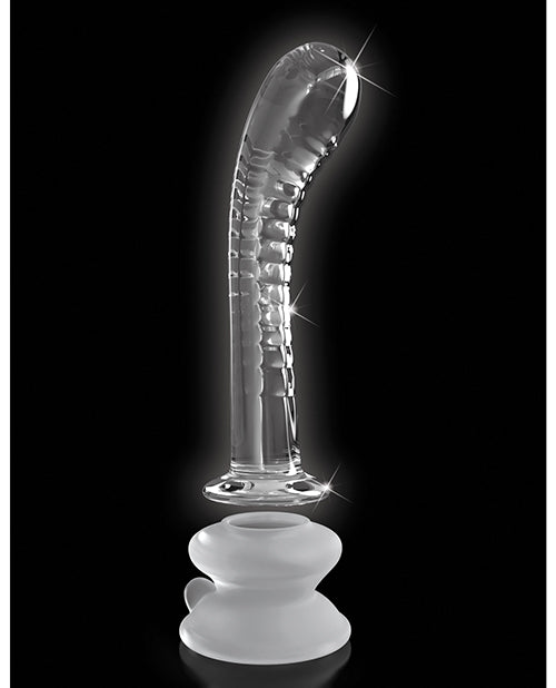 Icicles No 88 Glass G-Spot Suction Cup Massager Clear with sleek design and detailed ridges for deep stimulation.
