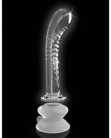 Icicles No 88 Glass G-Spot Suction Cup Massager Clear with sleek design and detailed ridges for deep stimulation.