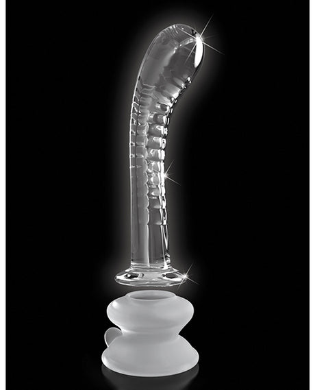 Icicles No 88 Glass G-Spot Suction Cup Massager Clear with sleek design and detailed ridges for deep stimulation.