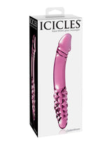 Icicles No 57 Double Glass Dong 9 Inch Pink elegant packaging display with hand-blown glass massager.