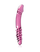 Icicles No 57 Double Glass Dong 9 Inch Pink, luxurious glass massager with textured ends for pleasure.