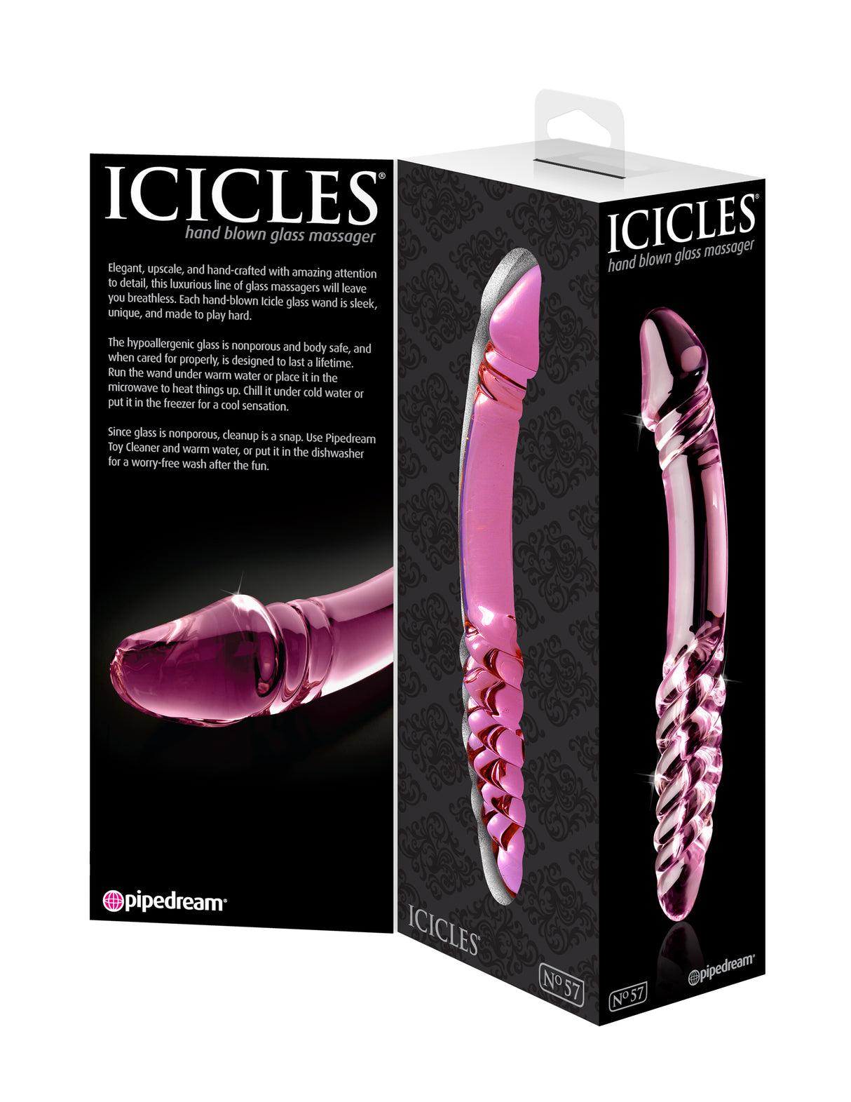 Icicles No 57 Double Glass Dong 9 Inch Pink product packaging showcasing elegant design and details.
