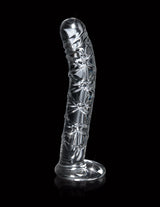 Icicles No 60 Glass G-Spot P-Spot Dildo Clear showcased against a black background, highlighting its elegant design.