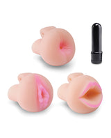 Pump Worx Travel Trio 9 Piece Penis Pump Set, featuring realistic masturbators and a discreet vibrating bullet.