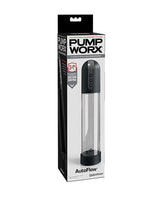 Pump Worx Auto Flow Rechargeable Penis Pump packaging showcasing dual-control vacuum system.