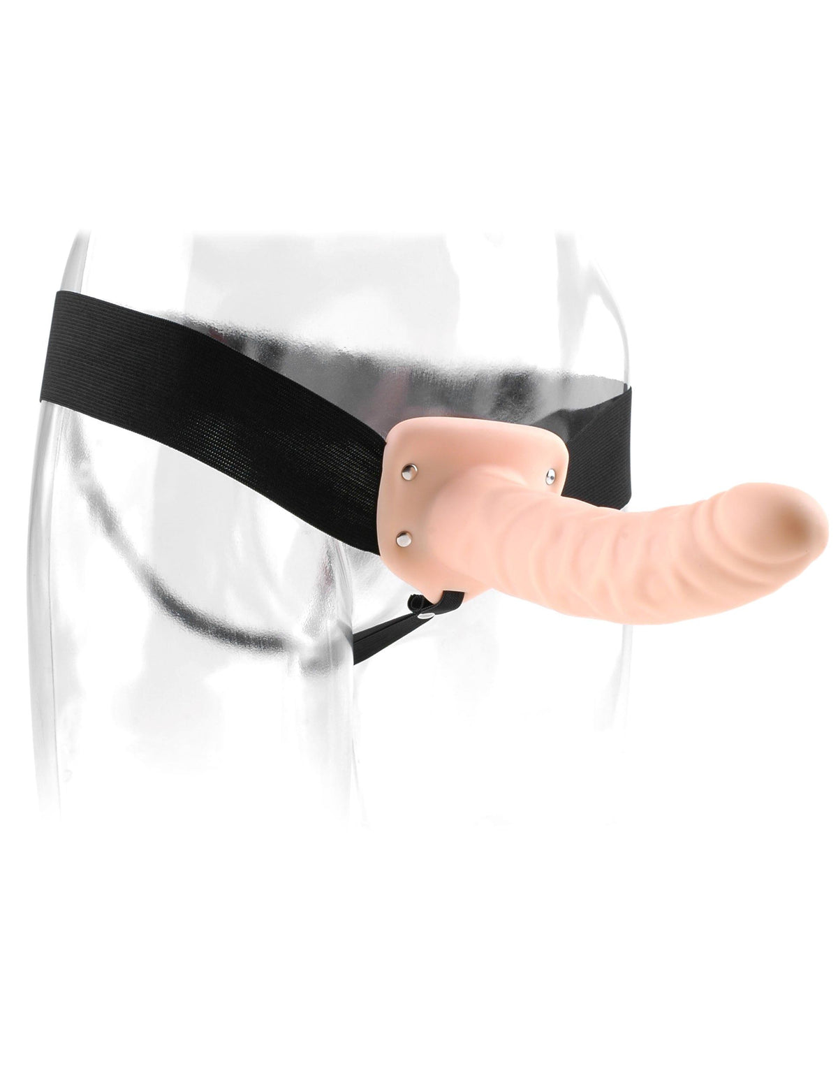 Fetish Fantasy 8 inch Hollow Strap On Flesh attached to adjustable harness for intimate play.