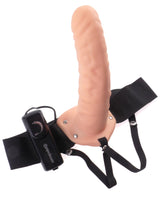 Fetish Fantasy 8 Inch Vibrating Hollow Strap On Flesh with adjustable harness and remote control.