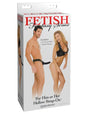 Fetish Fantasy 6 Inch Hollow Strap On For Him Or Her Black packaging with a couple, showcasing the versatile harness.