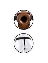 Fetish Fantasy 7 Inch Vibrating Hollow Strap On Brown with elastic harness for comfortable wear.
