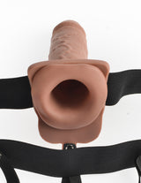 Fetish Fantasy 7 Inch Hollow Strap-On Remote Tan detailed view of the dildo and harness attachment.