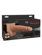 Fetish Fantasy 7.5 Inch Hollow Squirting Strap-On packaging showcasing tapered tip and realistic design for satisfying play.