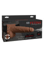 Fetish Fantasy 7.5 Inch Hollow Squirting Strap-On Tan in packaging, showcasing ultra-realistic design with suction feature.