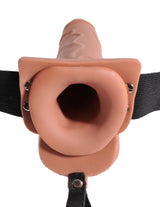 Fetish Fantasy 7.5 Inch Hollow Squirting Strap-On Tan with realistic design and adjustable straps for enhanced pleasure.