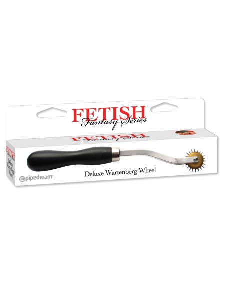 Fetish Fantasy Deluxe Wartenberg Wheel Black and Silver in packaging for teasing play.