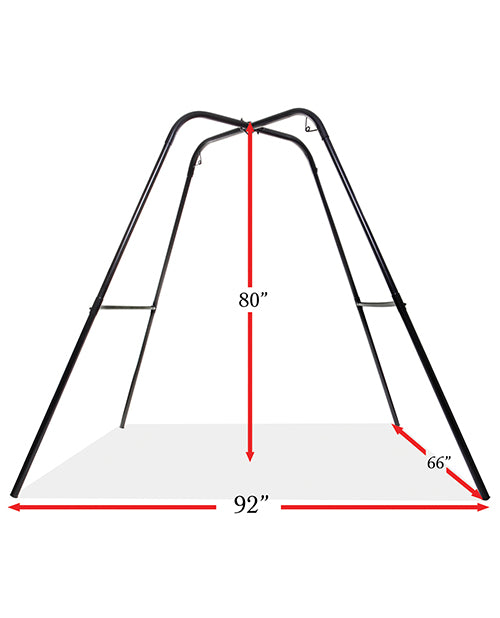 Dimensions of the Fetish Fantasy Series Swing Stand Black, 80 inches tall, 92 inches wide, and 66 inches deep.