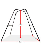 Dimensions of the Fetish Fantasy Series Swing Stand Black, 80 inches tall, 92 inches wide, and 66 inches deep.