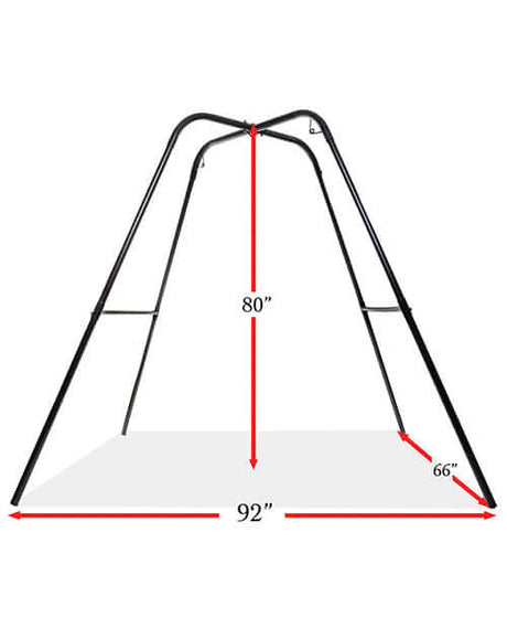 Dimensions of the Fetish Fantasy Series Swing Stand Black, 80 inches tall, 92 inches wide, and 66 inches deep.