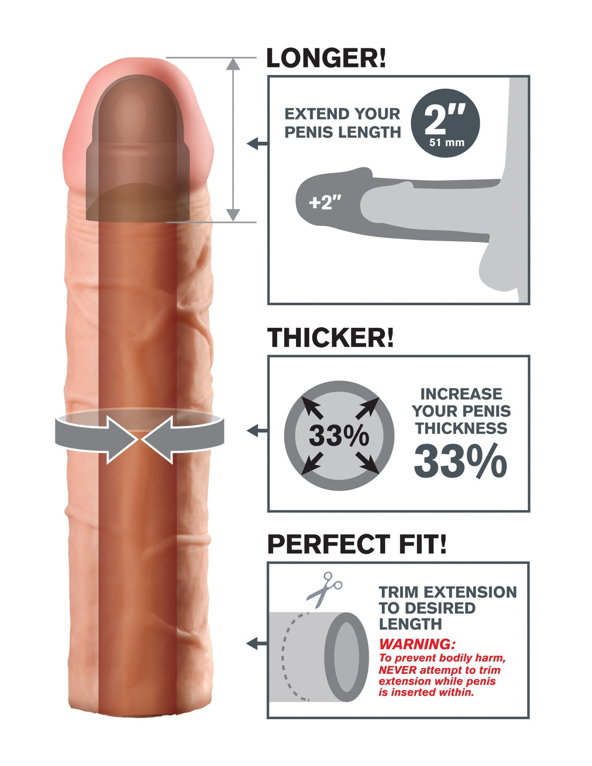 Fantasy X-Tensions Perfect Extension 2 inch Flesh image showing length and thickness enhancement features.