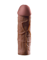 Fantasy X-Tensions Mega 2 Inch Penis Extension Brown enhances length and girth with soft realistic material.
