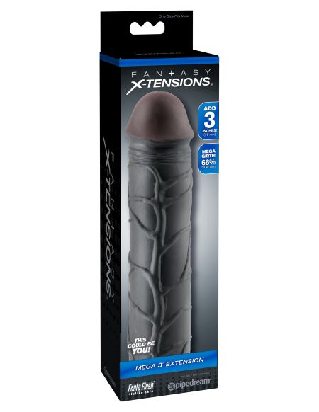 Fantasy X-Tensions Mega Extension 3 Inch Black packaging featuring enhancement details and realistic design.