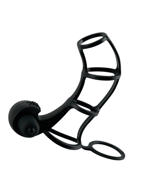 Fantasy X-Tensions Deluxe Silicone Power Cage Black for enhanced erections and shared pleasure.