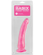 Basix Rubber Works 7 inch Pink Slim Dong Suction Cup in packaging displaying its slim design and suction cup base.
