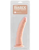 Basix Rubber Works 7 inch Flesh Slim Dong With Suction Cup packaging featuring a lifelike design and realistic details.