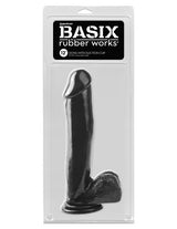 Basix Rubber Works 12 Inch Suction Cup Dong Black in packaging from Pipedream Products, showcasing its realistic design.