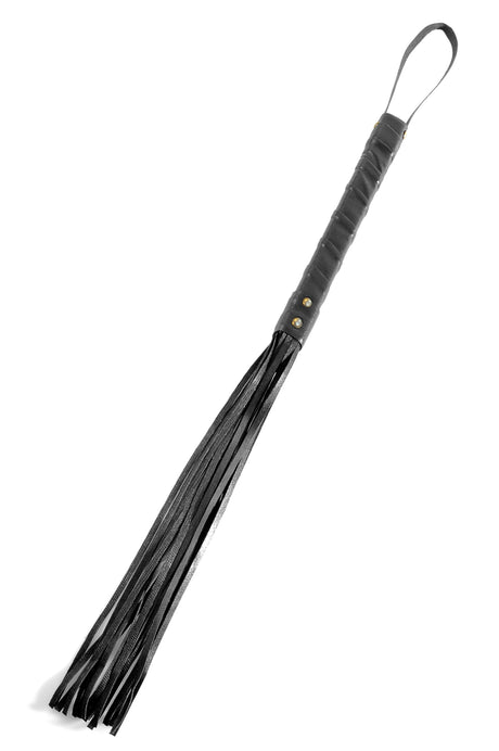 Fetish Fantasy Limited Edition Cat O Nine Tails whip features supple leather strands and gold studs for impact play.