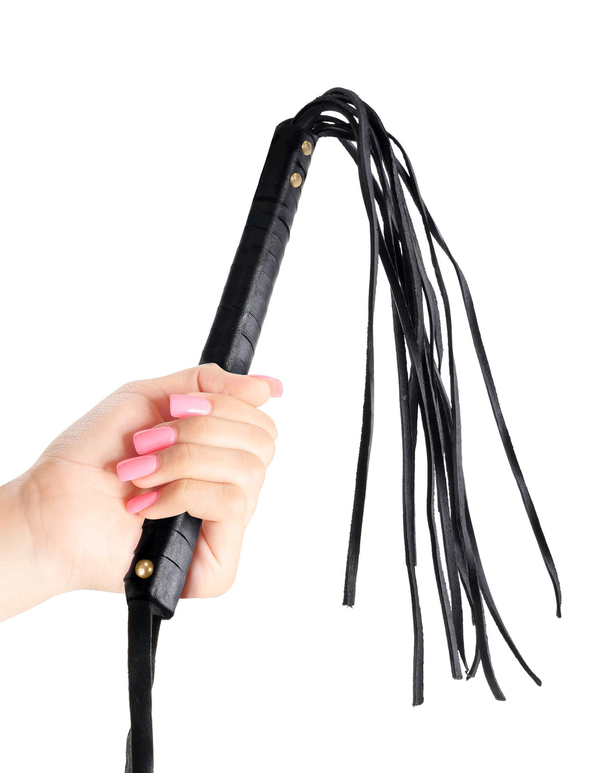 Fetish Fantasy Limited Edition Cat O Nine Tails, featuring genuine leather strands and gold metal studs for impact play.